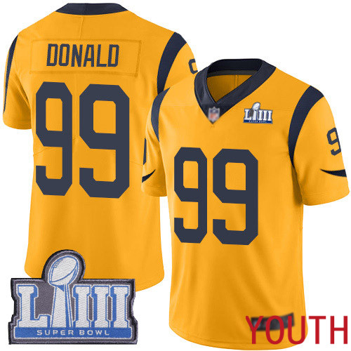 Los Angeles Rams Limited Gold Youth Aaron Donald Jersey NFL Football #99 Super Bowl LIII Bound Rush Vapor Untouchable